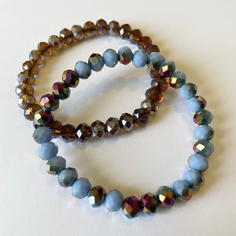 2 Piece Electroplated Faceted Austrian Crystal Bracelet Set ~ 7”
